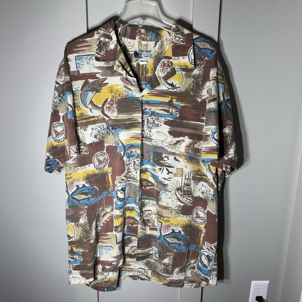 KONA COAST Hawaiian Shirt Fish Print Made In Hawaii Men's Size XXL Button Up